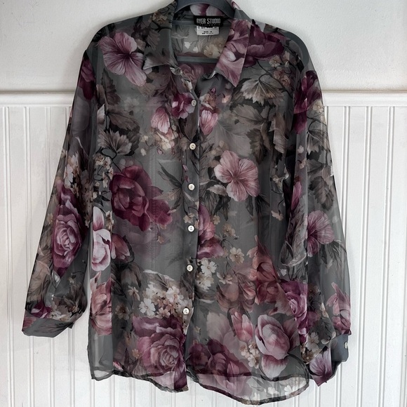 Vintage Byer Studio Sheer Floral Button Up Women’s 14 Cottage Core Green - Picture 7 of 10